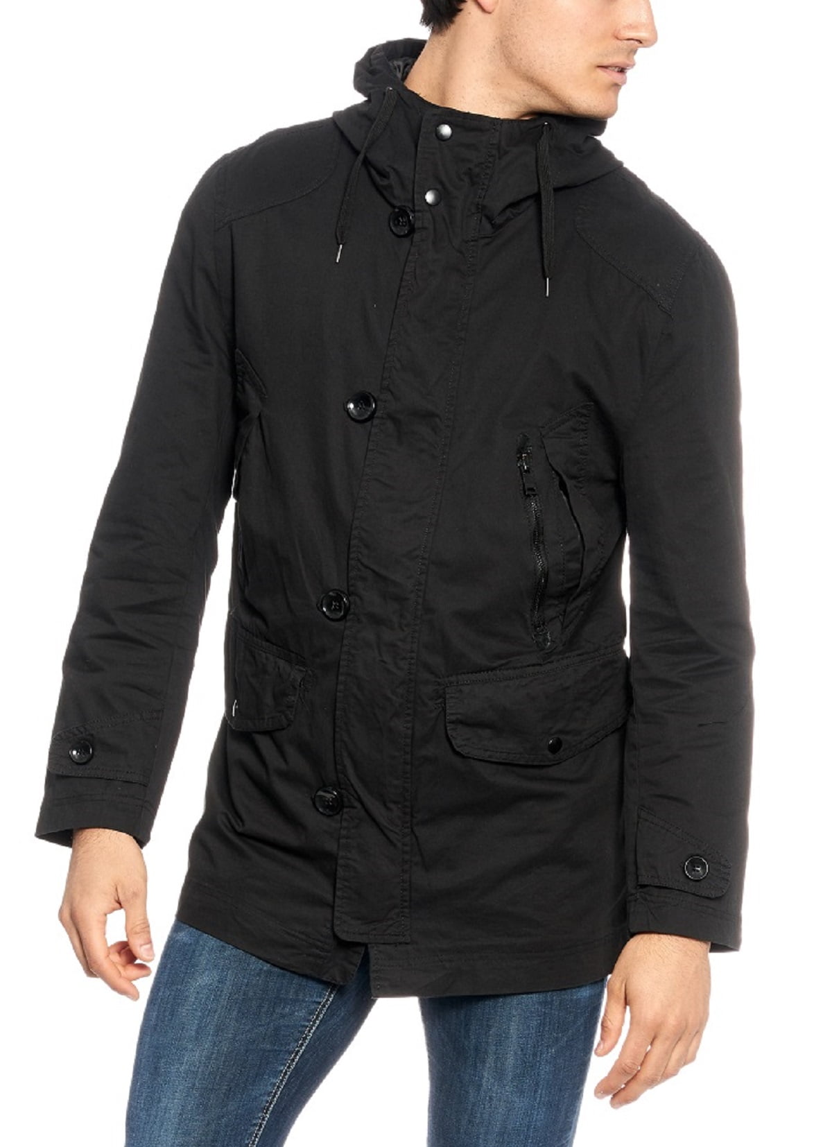 Men's Double Closure Cotton Military Jacket w/ Hoodie