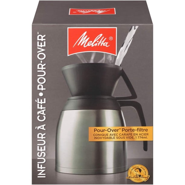 Melitta Coffee Maker, 10 Cup Pour- Over Brewer with Stainless Thermal Carafe, Steel Carafe