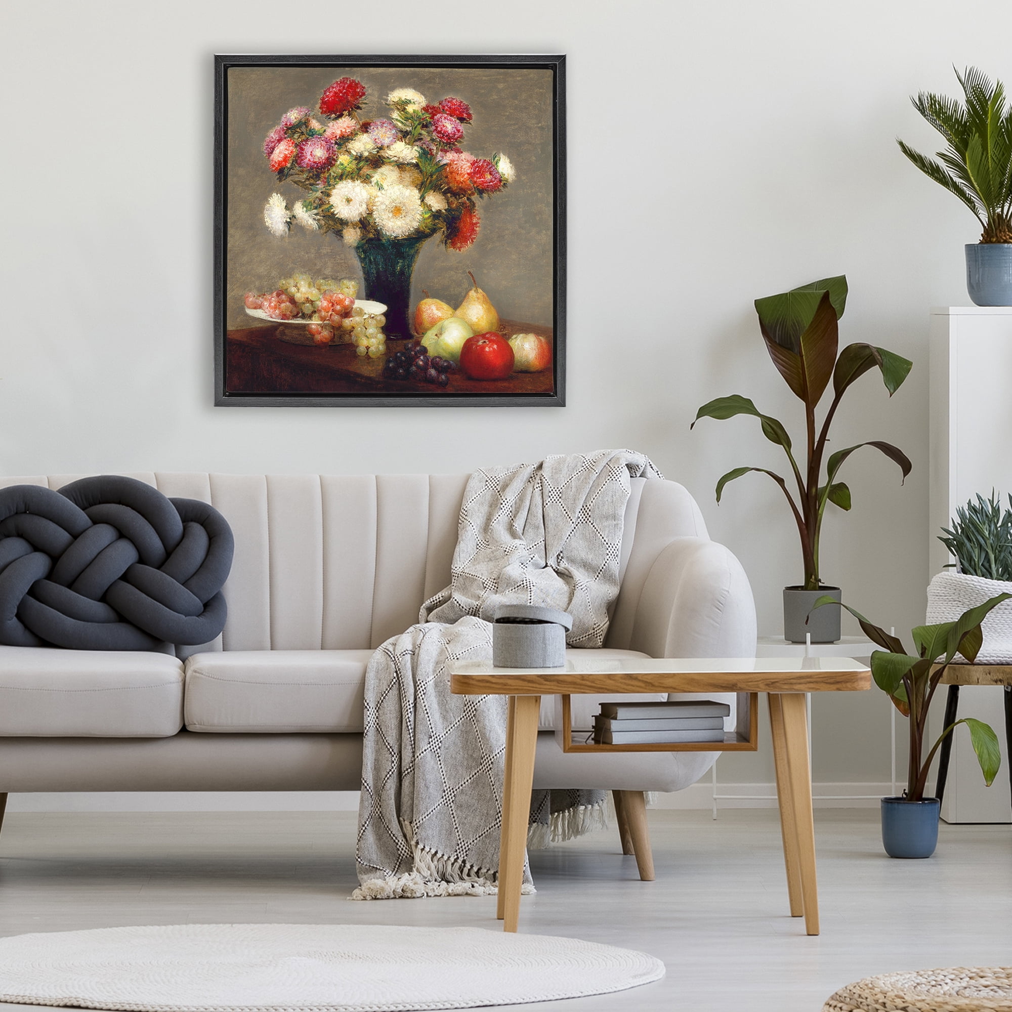 Stupell Industries Fruit & Asters Still Life Black Framed Floater Canvas Wall Art, design by CAD Designs