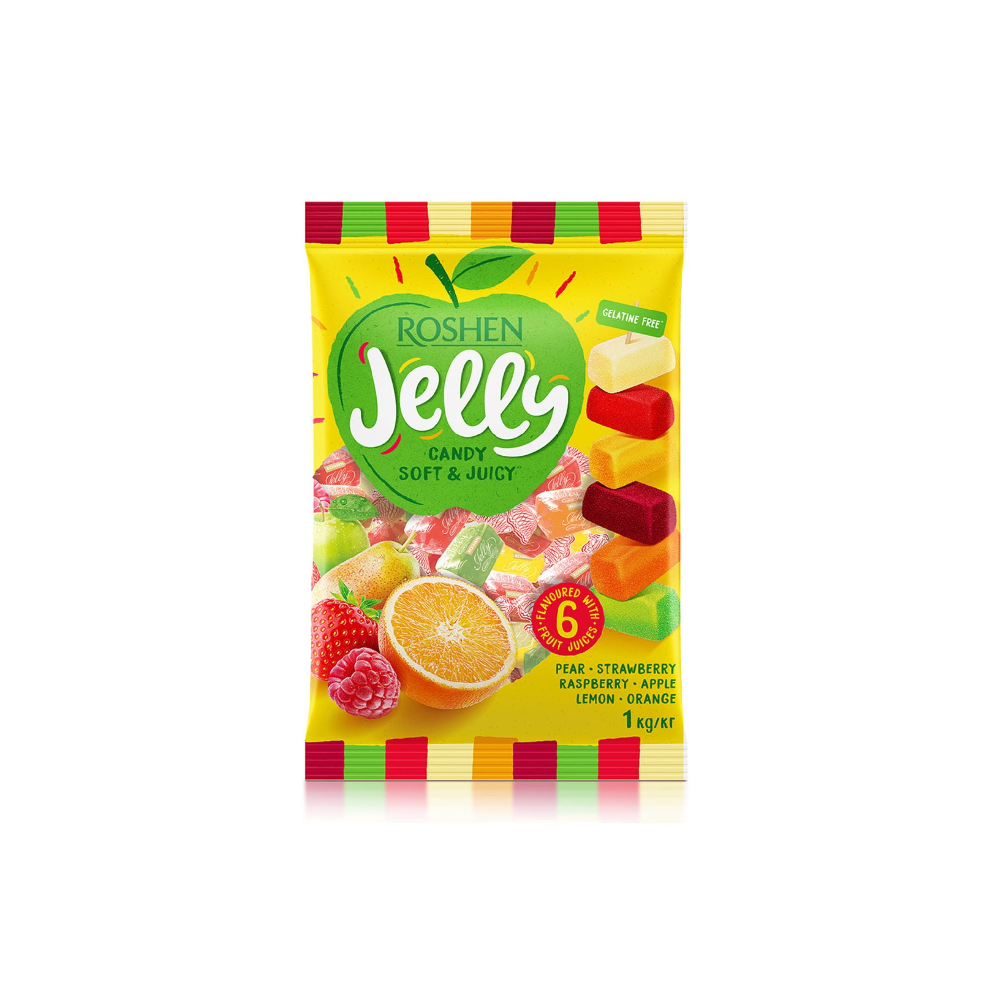 Roshen Mixed Fruit Jelly Candy Soft and Juicy Candy, Flavoured with 6