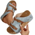thumbnail image 2 of Platform Wedge Sandals Women's Sandals Women's Leather Sandals Easy Wear Orthopedic Comfort Non Adjustable Buckle Straps Open Toe Casual Dressy Summer Beach Outdoor Slides Sky Blue 7.5, 2 of 5