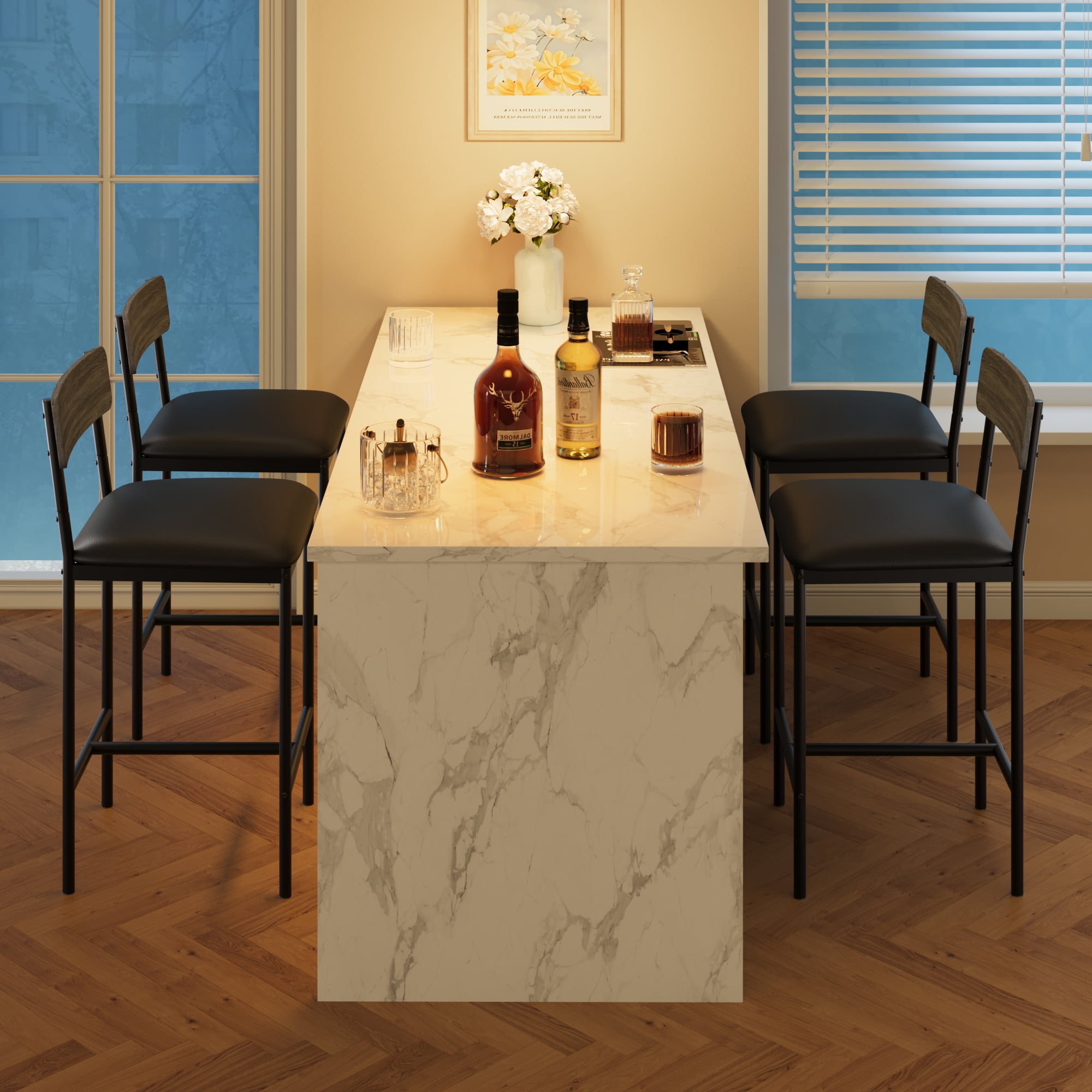 COZONY Set of 2/4 Bar Stools, Counter Height with Back & Upholstered Seat, Footrest for Kitchen Island, Bars