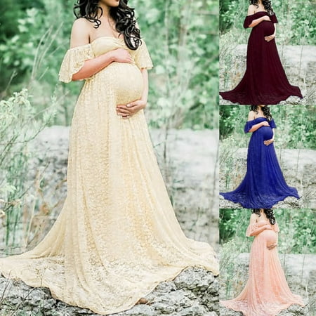

Tejiojio Maternity/Labor/Nursing Clothing Clearance Pregnant Women Off Shoulder Lace Long Maxi Dress Gown Maternity Photography Prop