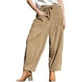 thumbnail image 3 of Women'S Corduroy Pants Baggy Wide Leg Pants Casual Elastic Waisted Palazzo Harem Pants with Pockets Khaki L, 3 of 8
