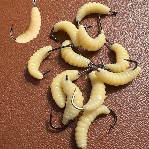 12pcs Rubber Maggots Fishing Bait, Fishing Maggots, Bulk Fishing Grubs for Trout, Crappie, Pan Fish, Bluegill, Fresh Water Fishing Lures Set (Hooks and Worms)