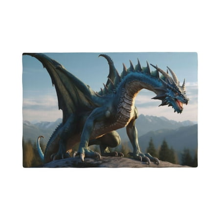

Table Placemats Set of 4 - Wild Blue Cool Dragon 12x18 In Faux Linen Double Heat Resistant Place Mats Cloth Indoor/Outdoor Placemats Washable Table Mats for Dining Kitchen Party