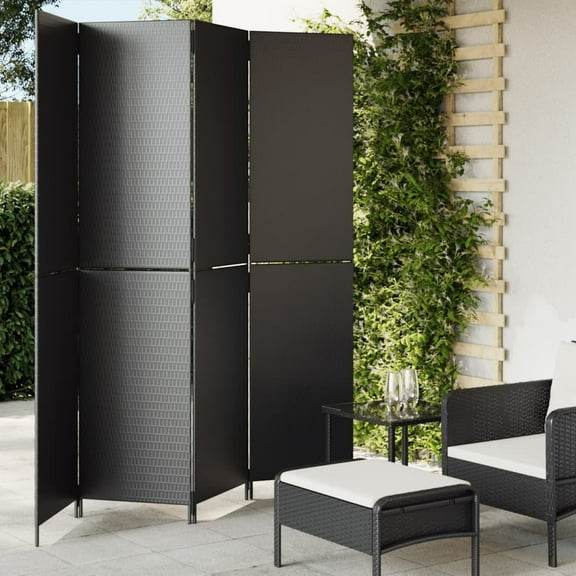 vidaXL Room Divider 4 Panels Black Poly Rattan