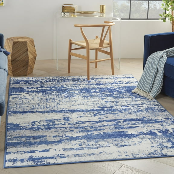 Nourison Whimsicle Modern Artistic Ivory Navy 6' x 9' Area Rug, (6' x 9')
