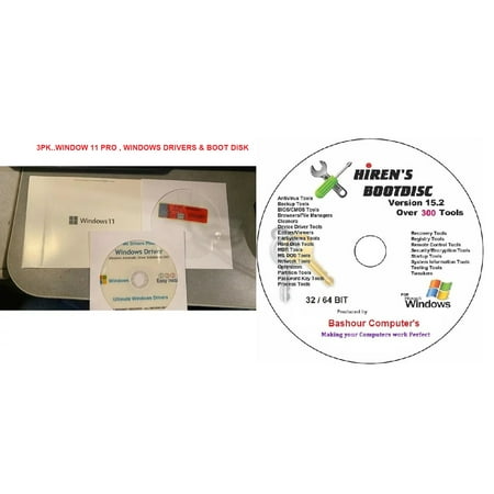 ( 3 pk)...Microsoft Windows 11 Professional 64 bit (OEM DVD WITH OEM PRODUCT KEY) & WINDOWS DRIVER CD..BOOT DISK HIREN'SNO RETURN FOR THIS ITEM (Bashour Computers)
