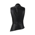 thumbnail image 6 of Women's Solid Neck Sleeveless PU Leather Pleated Tank Top (Black S), 6 of 6