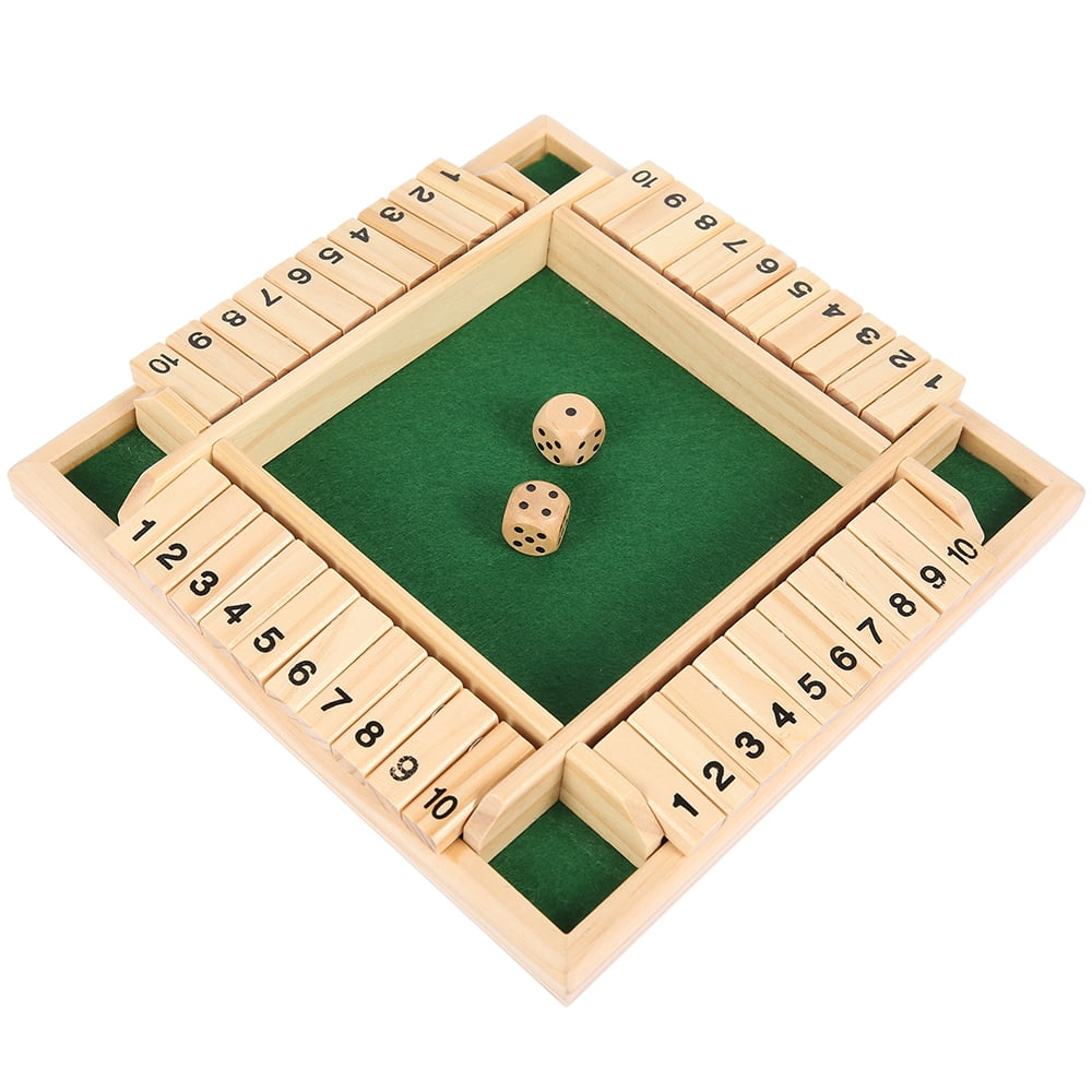 4 Player Shut The Box Game Traditional Dice Family Solid Wood Toys with 8 Dice