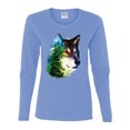 thumbnail image 2 of Earth Wolf Trees Mountains Nature Animal Lover Womens Graphic Long Sleeve T-Shirt, Light Blue, Small, 2 of 3