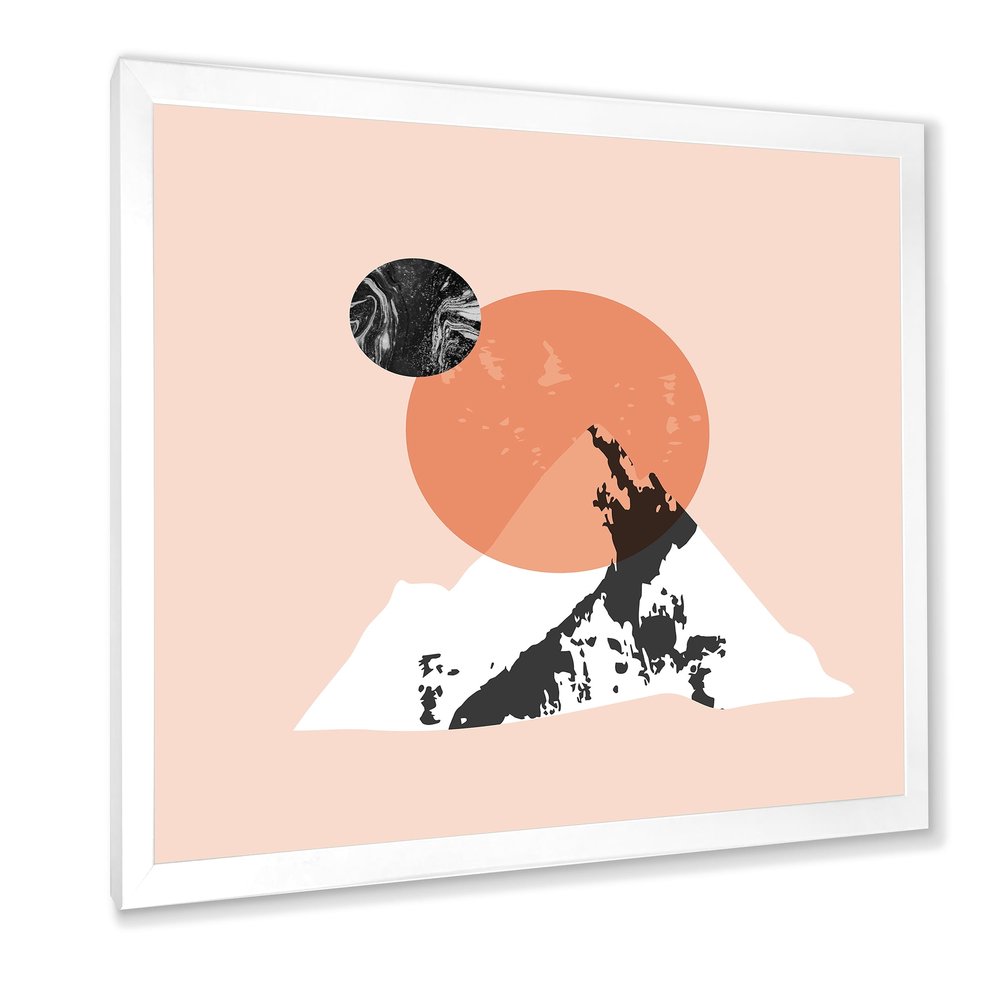 Designart 'Modern Minimalist Mountain Moon and Sun' Modern Framed Art Print