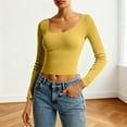 thumbnail image 2 of Weiqiqre Sweaters for Women Trendy Long Sleeve Shirts Crop Tops Fall Fashion Square Neck Going Out Basics Tees Clothes, 2 of 4