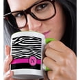 thumbnail image 2 of 3drose, Letter N Monogrammed Black and White Zebra Stripes Animal Print with Hot Pink Personalized Initial, 15oz Two-tone Green Mug, 2 of 6