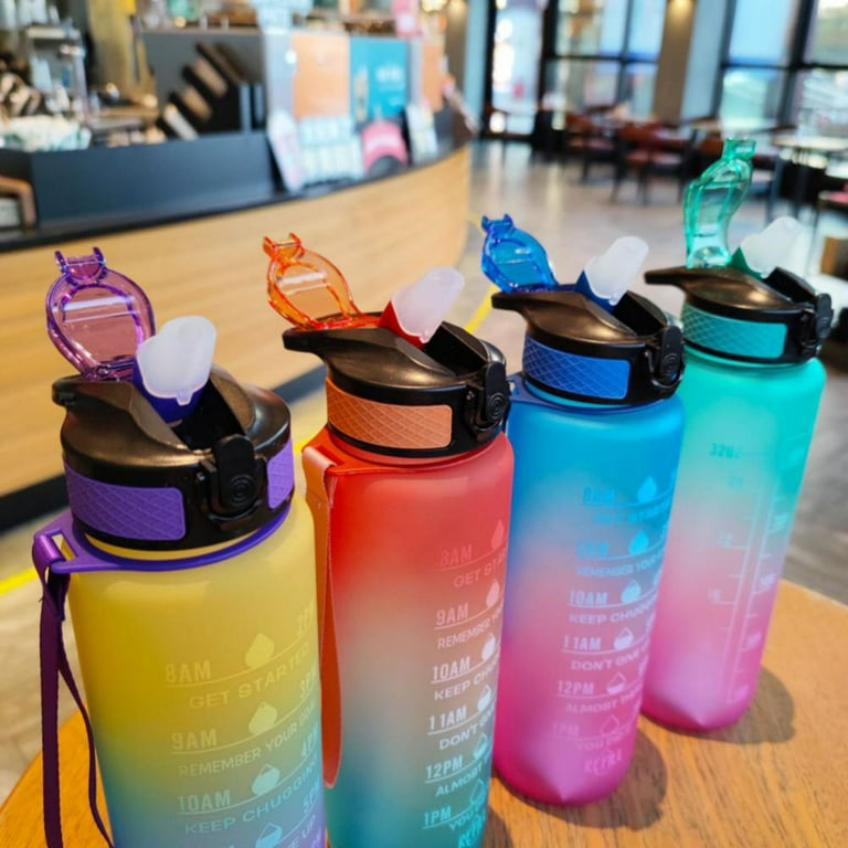 32oz Motivational Water Bottles with Time Marker & Straw, Leak-Proof BPA Free Non-Toxic 1L Bottle, Portable Water Jug for Fitness Sports, Size: 3.1 x