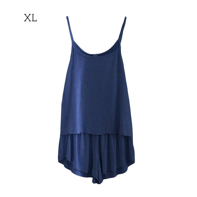 Conjunto de pijamas de 2 piezas para mujer, chaleco sexy, pantalones cortos, ropa de dormir, ropa de dormir, azul oscuro, XL Methold AP001253-23