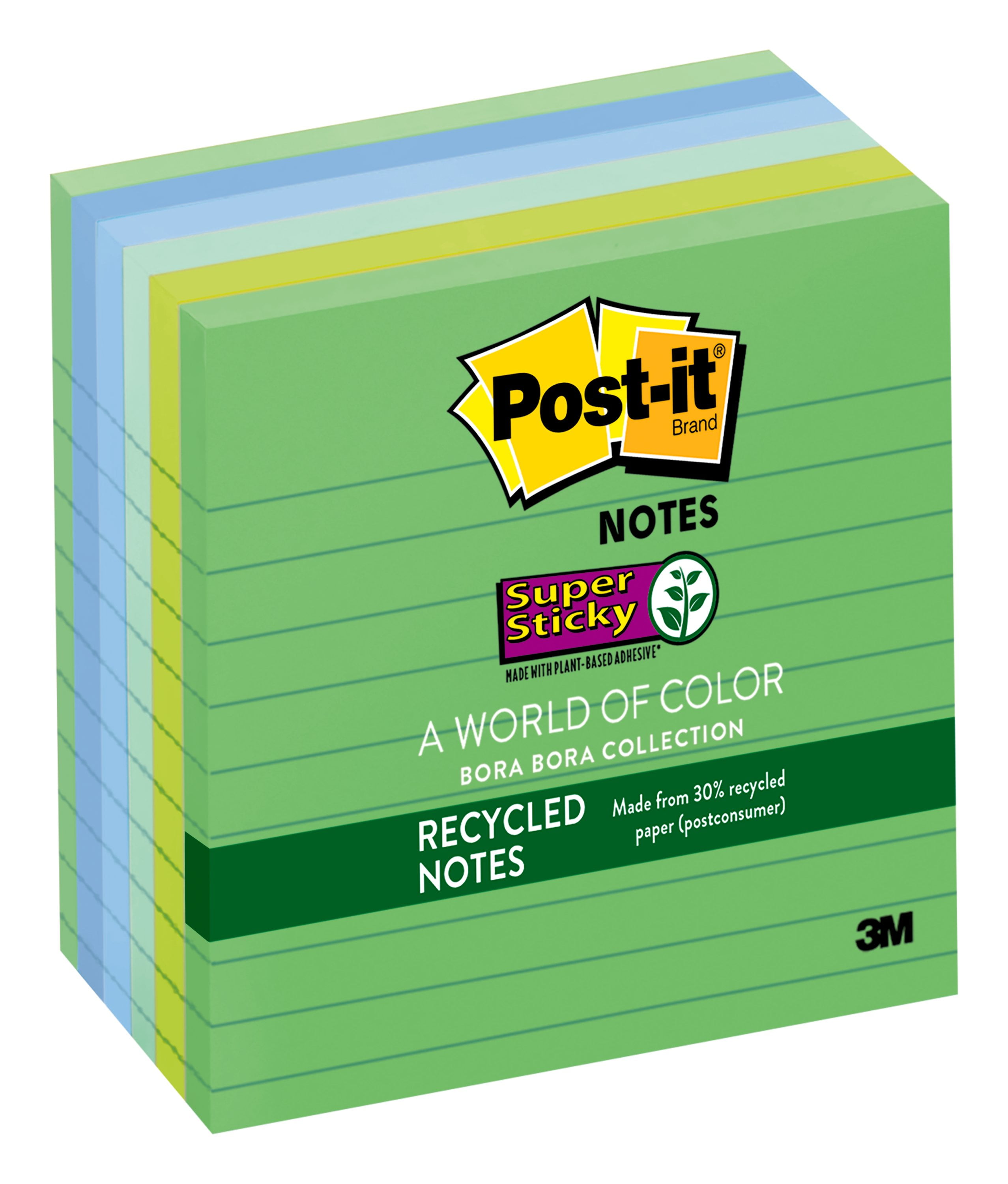 Postit Super Sticky Recycled Notes 6 Pack, 4in. x 4in., Lined