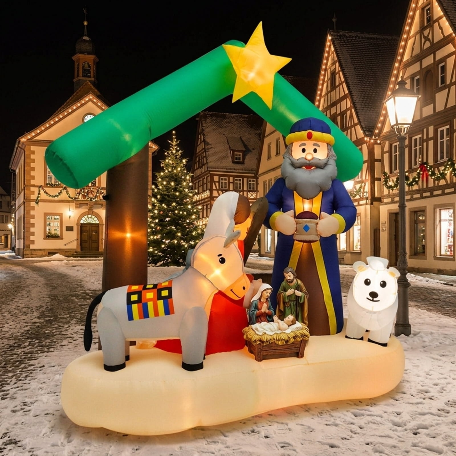RUIE 6.7 ft Christmas Inflatable Nativity Scene with LED Lights, Waterproof Blow Up Holy Family Outdoor Yard Decoration for Lawn