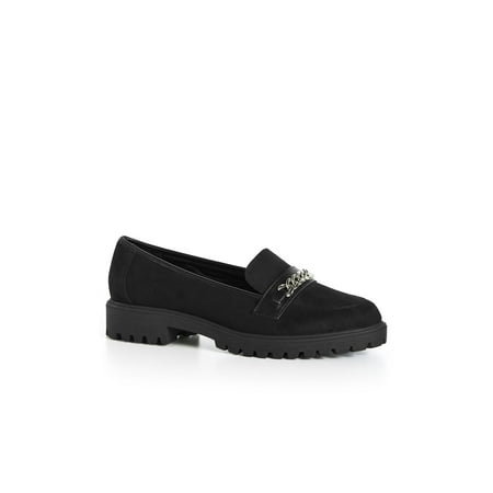 

Evans Women s Wide Fit Flora Front Chain Slip on Flat Shoes