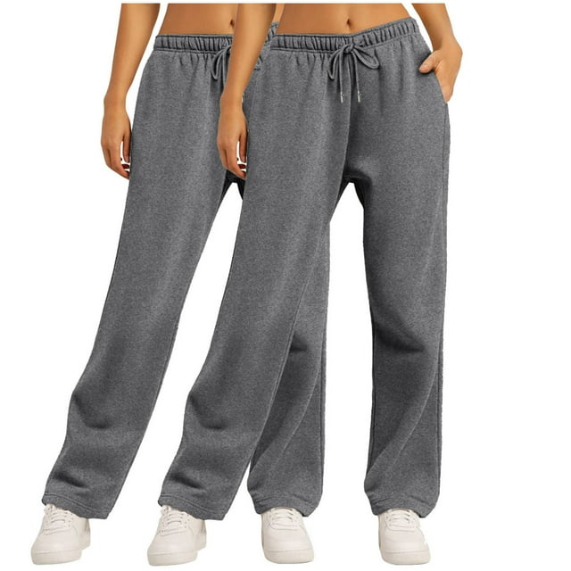 Yuyuzo 2pc Sweatpants for Women Elastic Drawstring Wide Leg Loose Casual Joggers Workout Trackpants with Pockets
