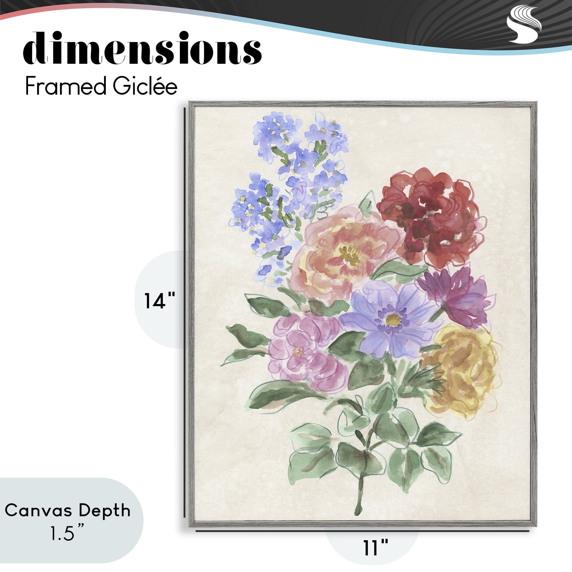 Stupell Industries Mixed Blooms on Parchment Gray Framed Giclee Art, design by June Erica Vess
