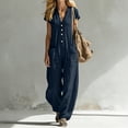 thumbnail image 5 of hoksml Women's V-Neck Short Sleeve Jumpsuit, Casual Button Front Wide Leg Overalls with Pockets, 5 of 7