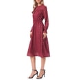 thumbnail image 4 of INSPIRE CHIC Women's Dress  Metallic Stars Smocked Waist Sheer Puff Sleeve Party Midi Dresses with Lining S Wine Red, 4 of 6