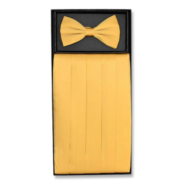 SILK Cumberbund & BowTie Solid GOLD Color Men's Cummerbund Bow Tie Set