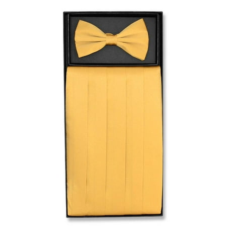 - SILK Cumberbund & BowTie Solid GOLD Color Men's Cummerbund Bow Tie Set