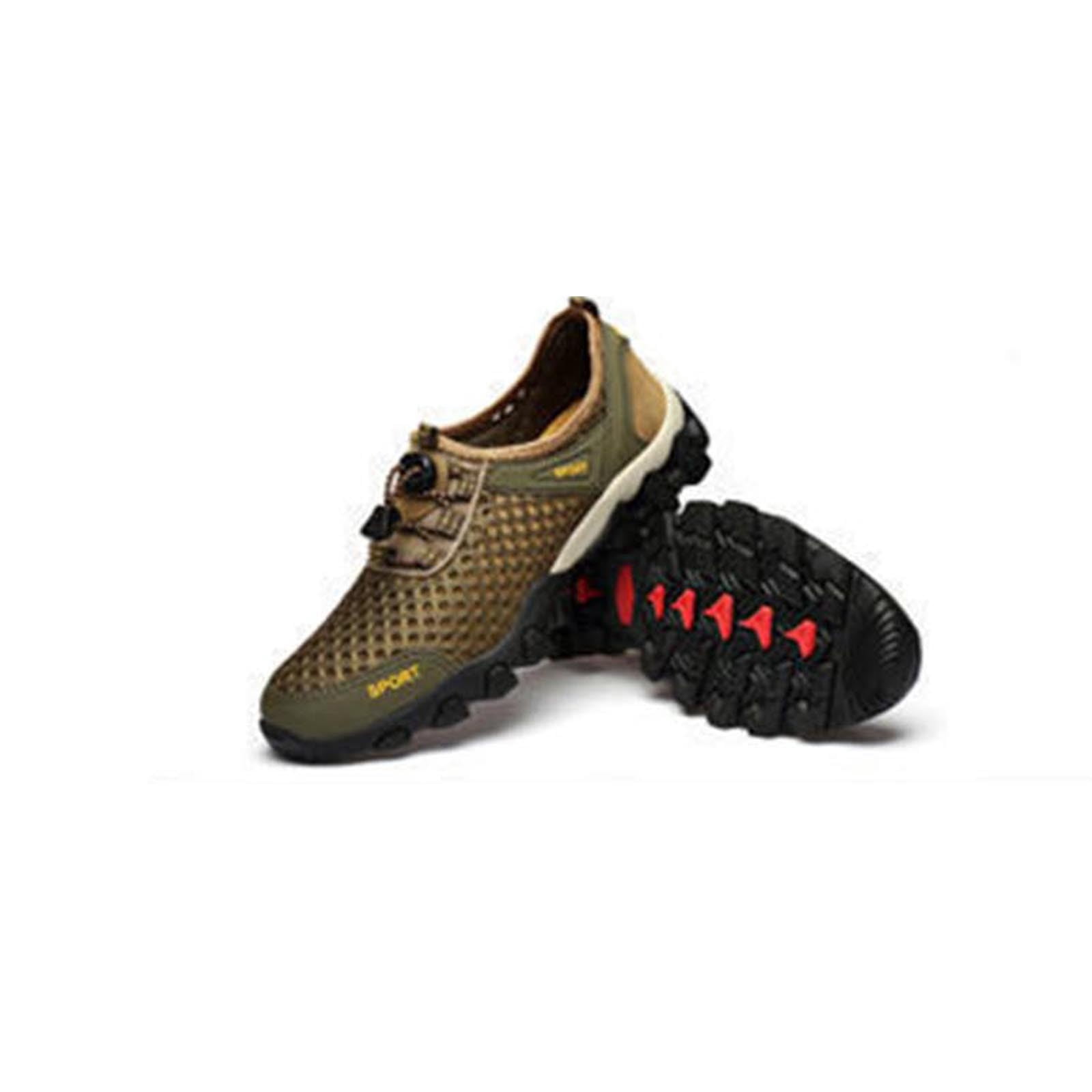 Mens Quick Dry Breathable Water Shoes Non-slip Lightweight Mesh Aqua Sneakers for Hiking Kayaking Fishing Beach Green,Size 9