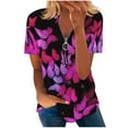 thumbnail image 2 of Hauts d'Été Grande Taille à Manches Courtes pour Femmes Mode Décontractée Confortable Col en V Zip Imprimé Blouse à Manches Courtes Col en V T-Shirt Femmes en Solde, 2 of 5