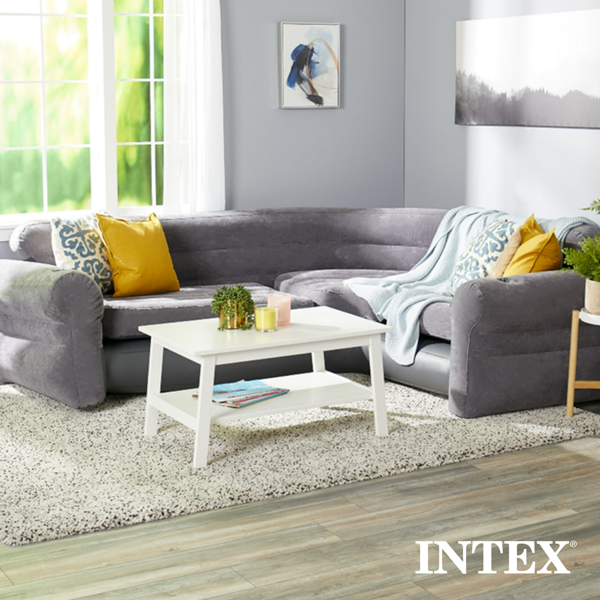 Intex Indoor Corner Sectional Couch W Lounge Chair Ottoman Set 2 Pack Grey