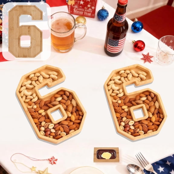 Number 6 Charcuterie Boards Wooden Numbers Graduation Fillable Boxes Reusable Serving Tray for Party Centerpieces Decoration Fruits Cheese Board Platter for Wedding Grad Tabletop Supply 1PCS