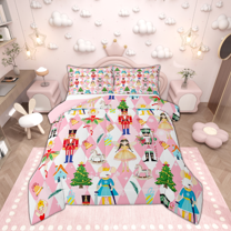 Manfei Cartoon Cute Princess Queen Comforter Set for Kid, Nutcracker Royal Guarder Bedding Sets, Merry Christmas Theme Reversible Bedding Comforter Set, Super Cozy Room Decor, 3-Piece