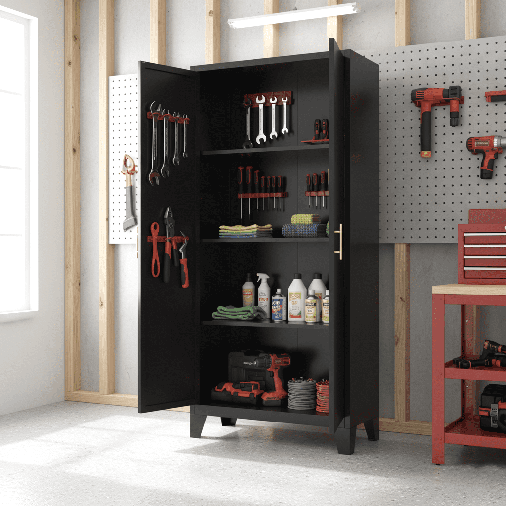Homy Casa 71" Tall Garage Storage Cabinet with Adjustable Shelves, Heavy Duty Utility Organizer Black