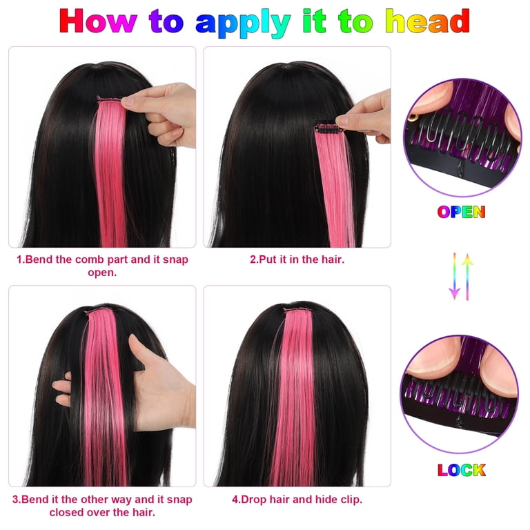 AOWOO 20-Piece 22-Inch Rainbow Clip-In Hair Extensions  display picture 1