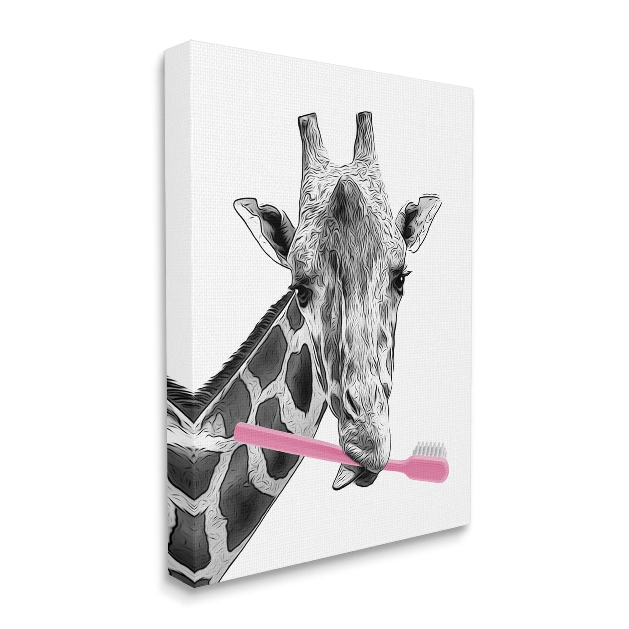 Stupell Industries Funny Animal Bathroom Toothbrush Animals & Insects Painting Gallery Wrapped Canvas Print Wall Art