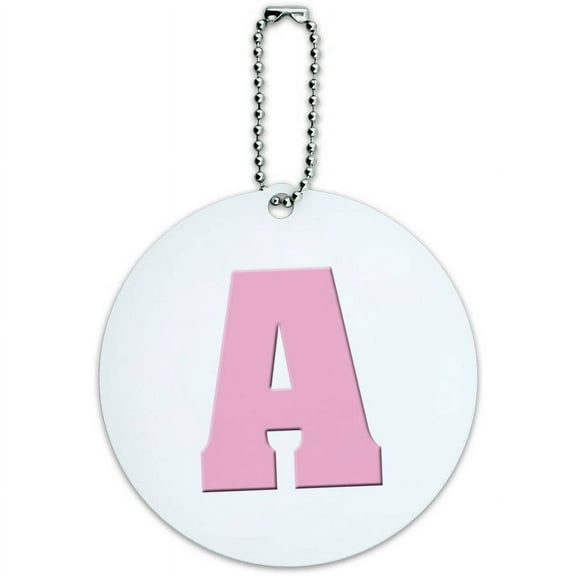 Letter A Initial Baby Girl Block Font Pink Shower Round Luggage ID Tag Card for Suitcase or Carry-On