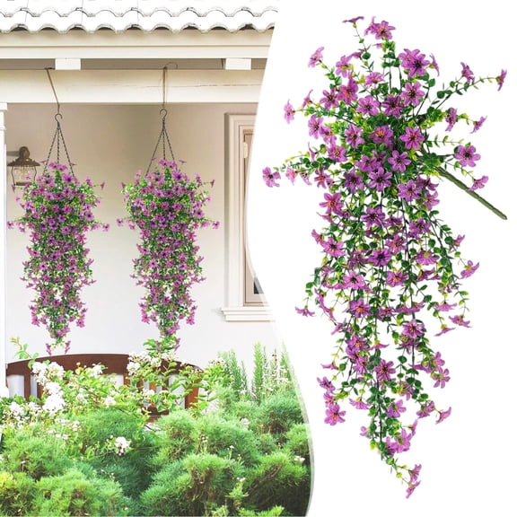 Artificial Hanging Violet Flowers, 75*30cm Fake African Violet Plants with Leaves, Realistic Look for Outdoor Spring Decor, Indoor Hanging Planter, Home Wall & Patio Decoration (Multiple Color)