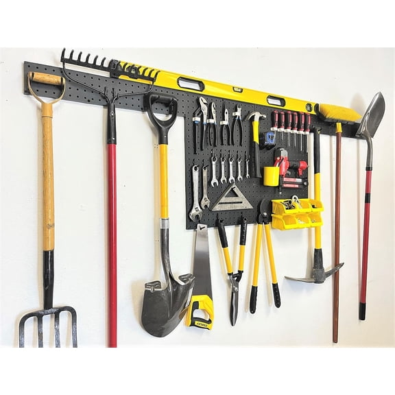 WallPeg Pegboard Wall Organizer 48 inch Garage Pegboard Panel Organizer Utility Tool Storage Kit with Tool Board Peg Hooks Accessories, Wall Mounted Storage Bins, Lawn Tool Rack
