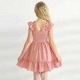 thumbnail image 3 of Eltusu Summer Dresses for Girls, Ruffle Sleeve Solid Color Short Sleeve Crew Neck Kids Clothes Pink Size 12-13T, 3 of 4