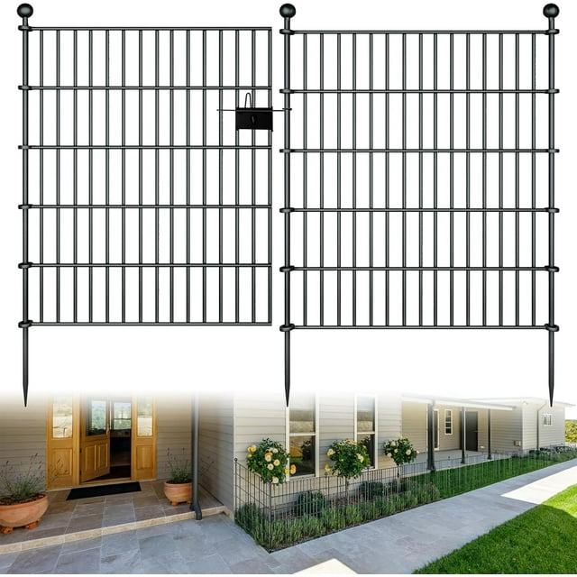 Panels Garden Fence Dog Fence Outdoor For Yard in H x .ft L Rustproof Metal Fencing with Ground Stakes|No Dig Temporary Animal Proof Containment for Pets/Rabbits|Durable Patio Sec
