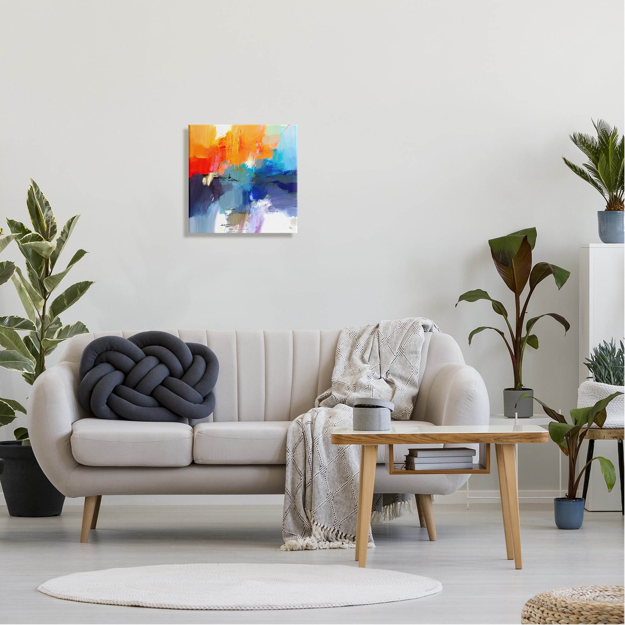 Stupell Industries Orange & Blue Abstraction Abstract Painting Gallery Wrapped Canvas Print Wall Art, 17 x 17