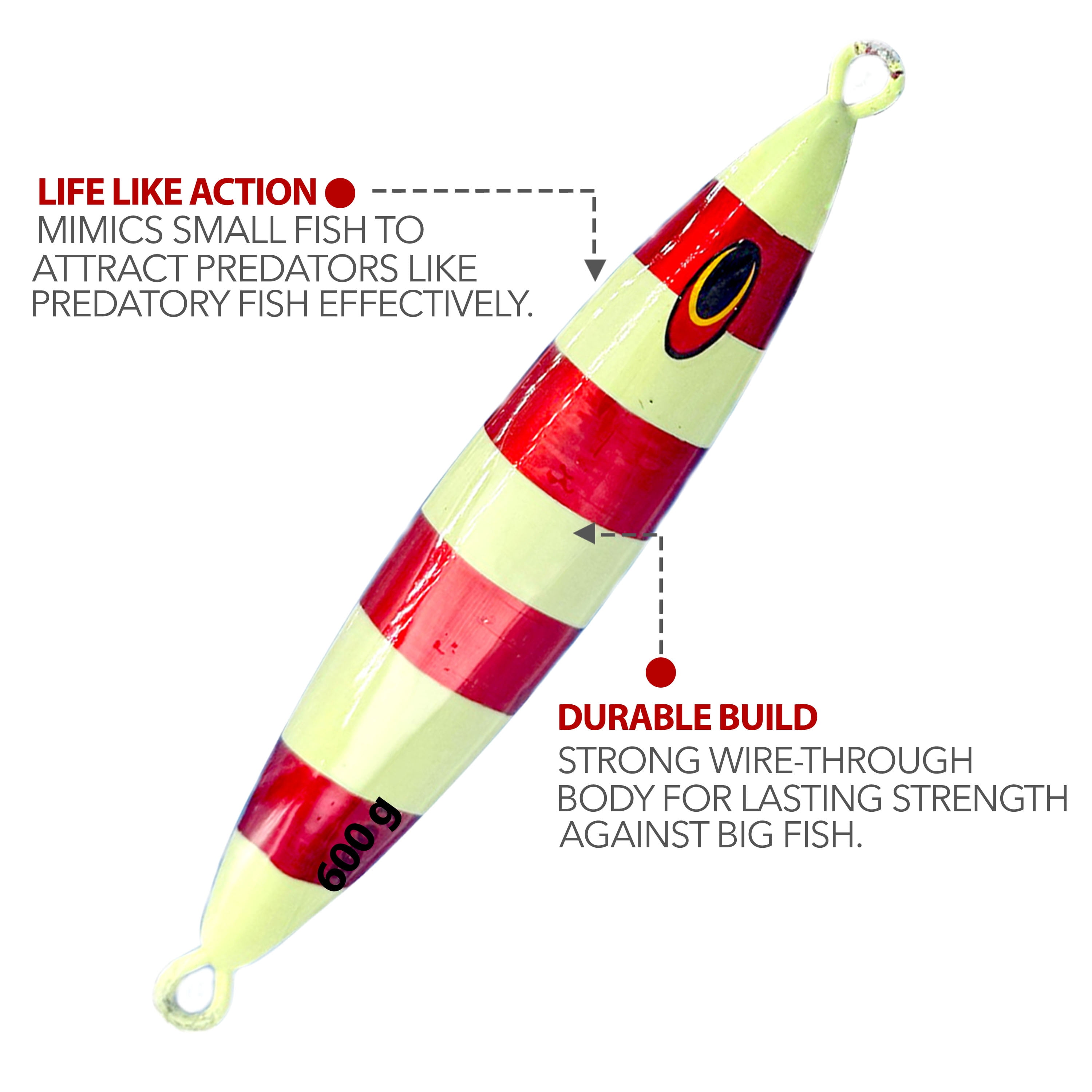 7" Tuna Jig 600g,3 Pcs Rainbow Zebra Glow Fishing Lures, Ideal for Tuna & Saltwater Fishing
