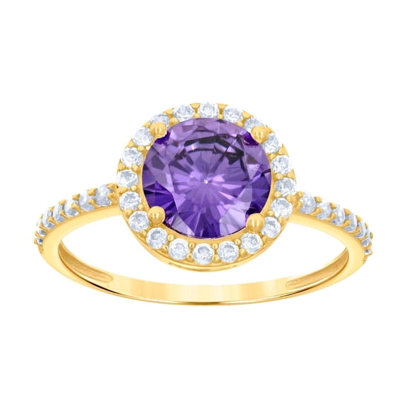 10k Yellow Gold Womens Purple White Cubic Zirconia Engagement Ring 10.3x10.3mm Wide Engagement Ring for Women