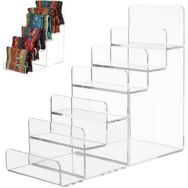 6 Tier Acrylic Display Stand Acrylic Display Riser Stepladder Display Shelf Acrylic Display Organizer Holder Collectibles Display and Retail Showcase for Wallet Clutch Glasses Clear DIY
