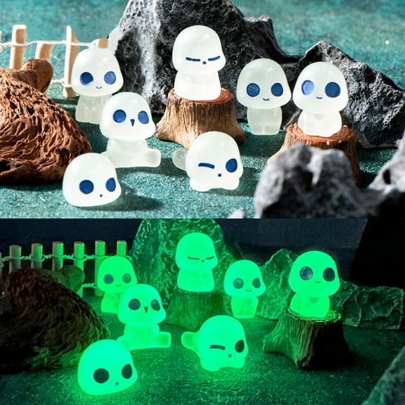 Usaibhir 10PCS Pack Glow in The Dark Aliens Figures Halloween Miniatures Ghost Figurines for Fairy Garden Accessories Outdoor Little Luminous Tree Elves for Micro Landscape Resin Home Decor