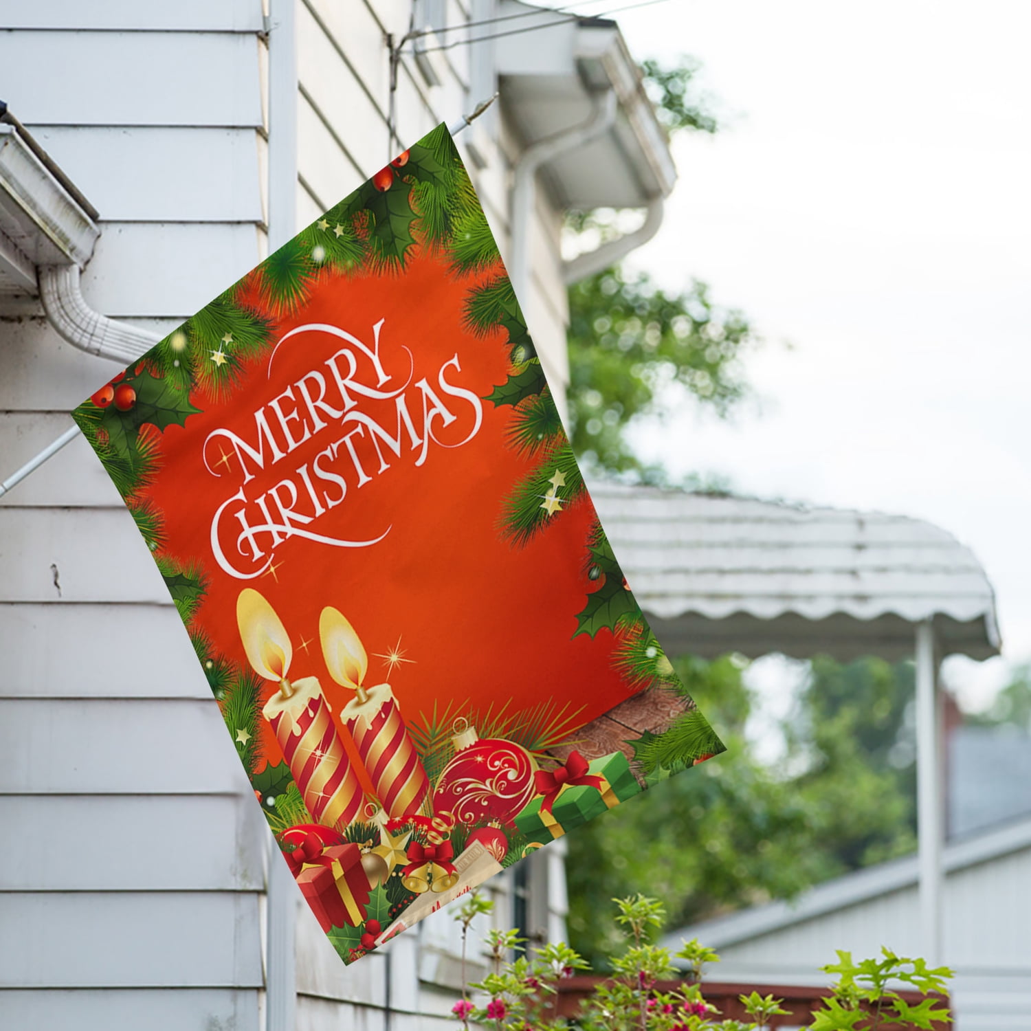 America Forever Merry Christmas House Flag 28 x 40 Inch Double Sided Outdoor Yard Winter Holiday Candles Ornament Star Red Christmas Decorations Flag