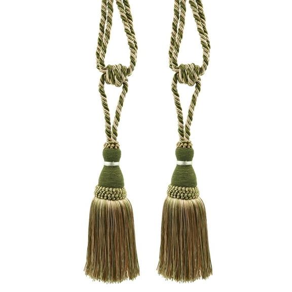 DECOPRO Noblesse Collection Elegant Curtain & Drapery Tassel Tieback, Tassel Length 8" (20cm), Spread 30" (76cm) # TBH8, Olive Garden Green (Color# 010) Set of 2